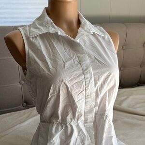 Ann Taylor White Sleeveless Button-Front Dress